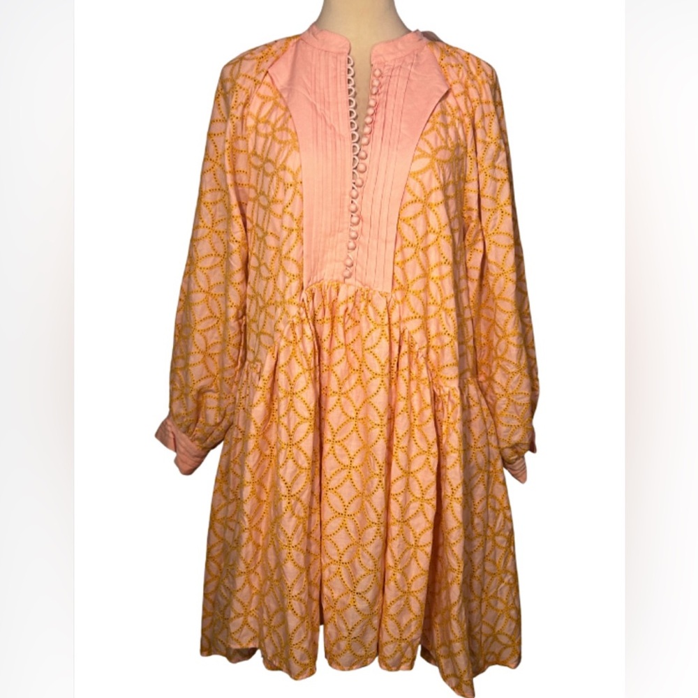 Aox Pink/orange Eyelet Dress
